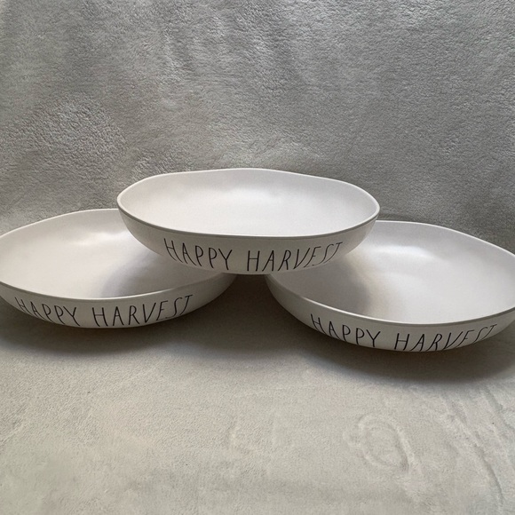 3 Rae Dunn "Happy Harvest" Melamine Dinner Bowls White Black New 9” Contemporary - Picture 2 of 3